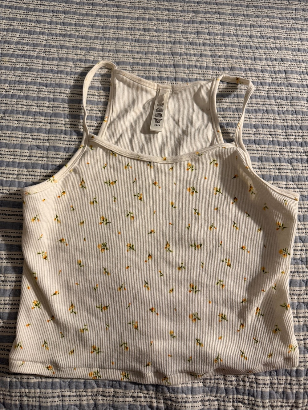 Cream floral crop ribbed Skims tank top